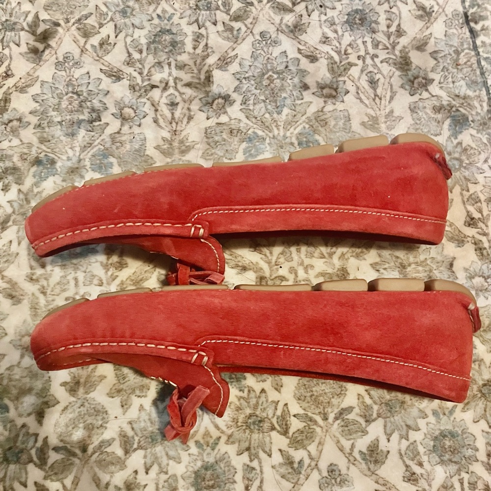 Prada women’s genuine suede leather Coral Red Loafers / flats , SIZE EU:38 - Picture 4 of 7